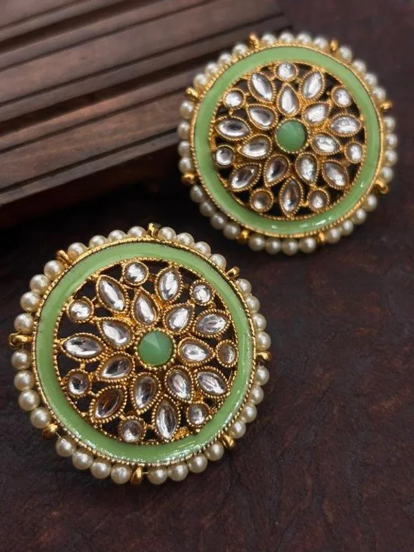 Indian_Shringar_Kundan_Stud_Earrings_|_Green_Stone_Pearl_Studs_|_Ethnic_Daily_Wear_Earrings