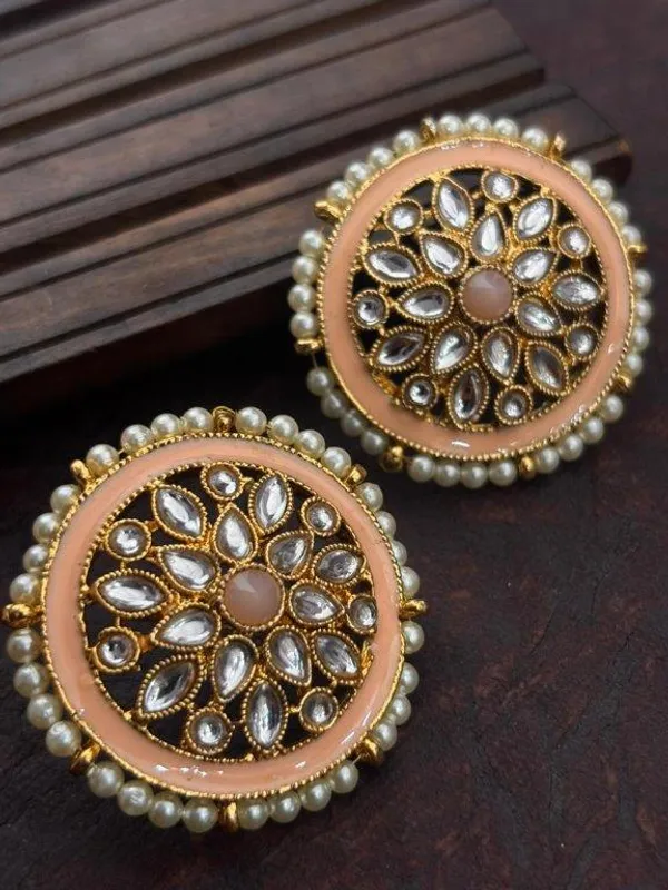 Indian_Shringar_Kundan_Stud_Earrings_|_Peach_Stone_Pearl_Studs_|_Pastel_Ethnic_Earrings