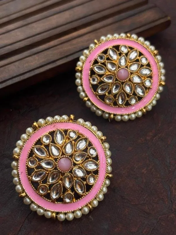 Indian_Shringar_Kundan_Stud_Earrings_|_Pink_Stone_Pearl_Studs_|_Cute_Ethnic_Earrings