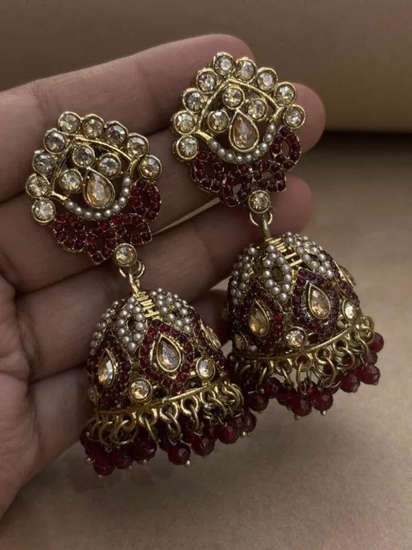 Indian_Shringar_Maroon_Kundan_Jhumka_Earrings_|_Pearl_&_Beaded_Bridal_Jhumki_|_Ethnic_Statement_Jewelry