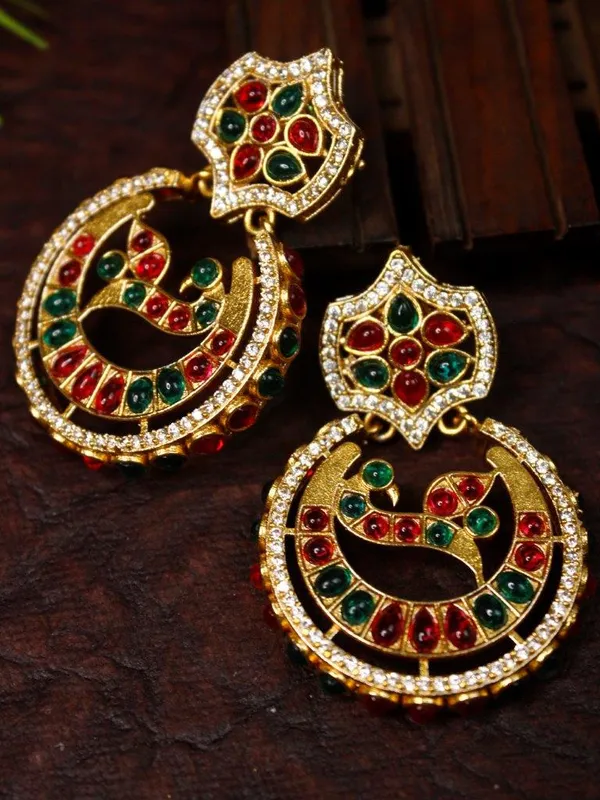 Indian_Shringar_Multi_Color_Peacock_Design_Golden_Chandbali_Earrings_|_Pearl_Drop_Ethnic_Designer_Earrings_for_Women