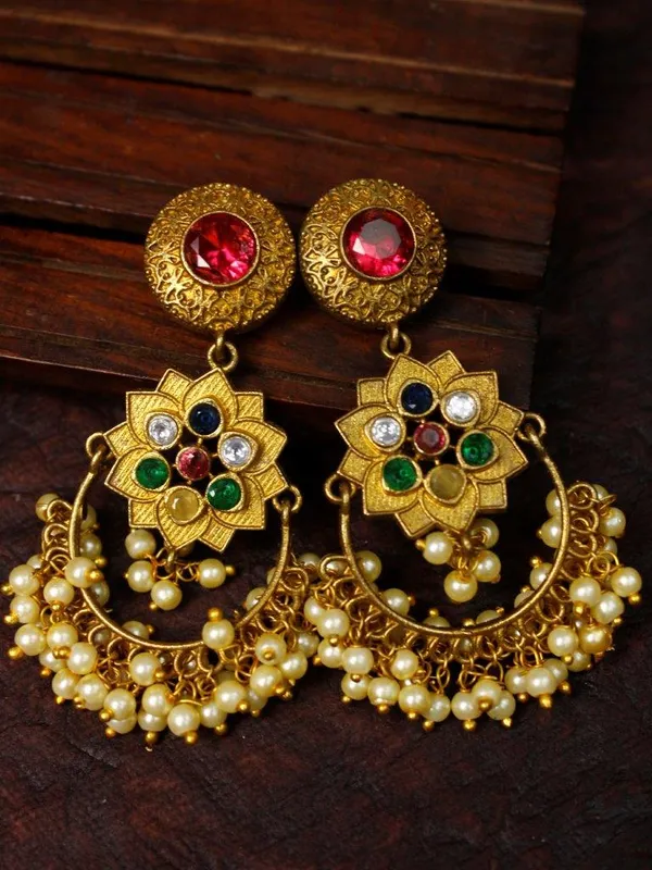 Indian_Shringar_Multi_Color_Stone_Golden_Chandbali_Earrings_|_Pearl_Drop_Ethnic_Designer_Earrings_for_Women