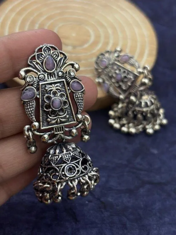Indian_Shringar_Oxidised_Silver_Jhumka_Earrings_|_Lavender_Stone_Vintage_Boho_Jhumki_|_Ethnic_German_Silver_Jewelry