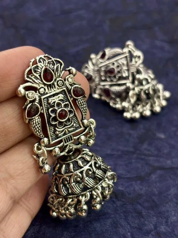 Indian_Shringar_Oxidised_Silver_Jhumka_Earrings_|_Red_Stone_Vintage_Boho_Jhumki_|_Ethnic_German_Silver_Jewelry