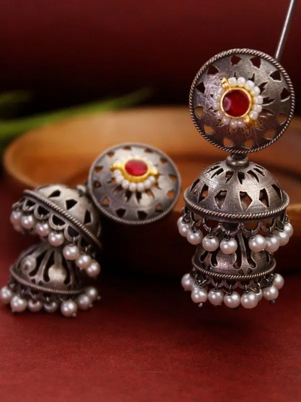 Indian_Shringar_Oxidised_Silver_Jhumka_Earrings_|_Ruby_Red_Stone_Pearl_Drop_Jhumki_|_Ethnic_German_Silver_Jewelry
