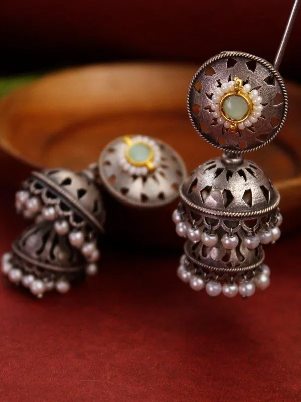 Indian_Shringar_Oxidised_Silver_Jhumka_Earrings_|_Sea_Green_Stone_Pearl_Drop_Jhumki_|_Ethnic_German_Silver_Jewelry