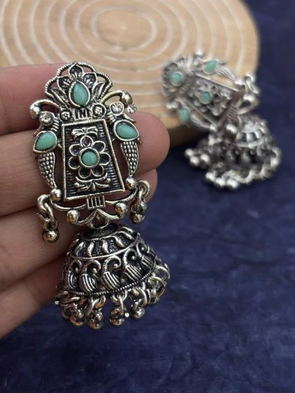Indian_Shringar_Oxidised_Silver_Jhumka_Earrings_|_Sea_Green_Stone_Vintage_Boho_Jhumki_|_Ethnic_German_Silver_Jewelry