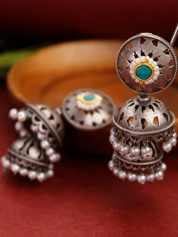 Indian_Shringar_Oxidised_Silver_Jhumka_Earrings_|_Turquoise_Stone_Pearl_Drop_Jhumki_|_Ethnic_German_Silver_Jewelry