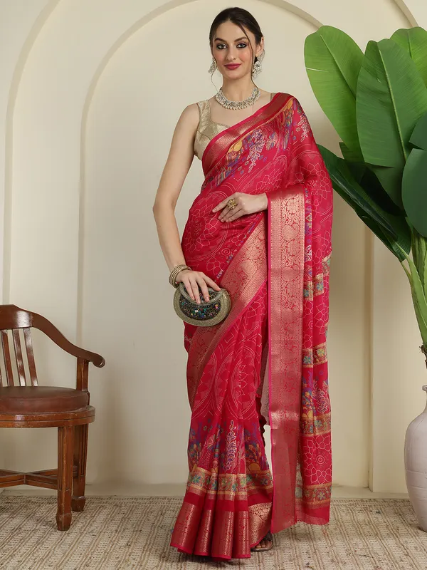 Indian_Shringar_Rani_Pink_Banarasi_Silk_Blend_Saree_with_Woven_Floral_Motifs_&_Rich_Zari_Border