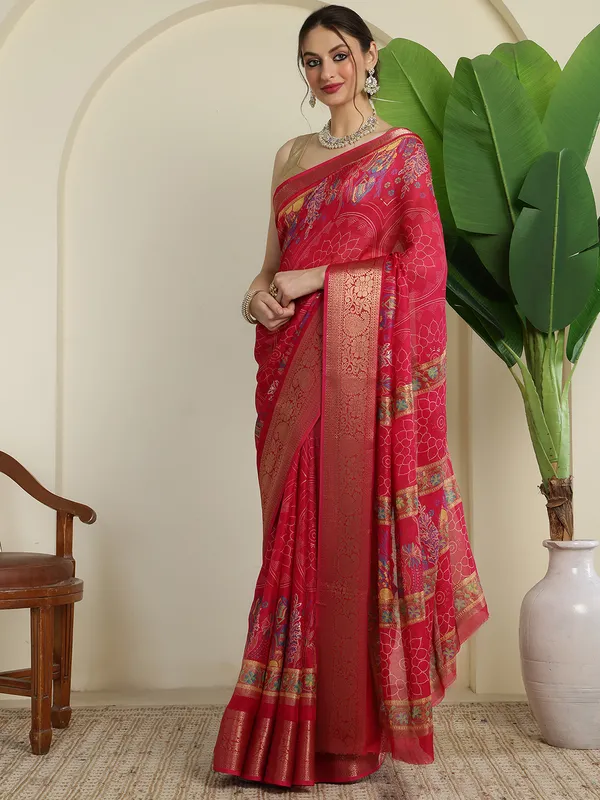 Indian_Shringar_Rani_Pink_Banarasi_Silk_Blend_Saree_with_Woven_Floral_Motifs_&_Rich_Zari_Border