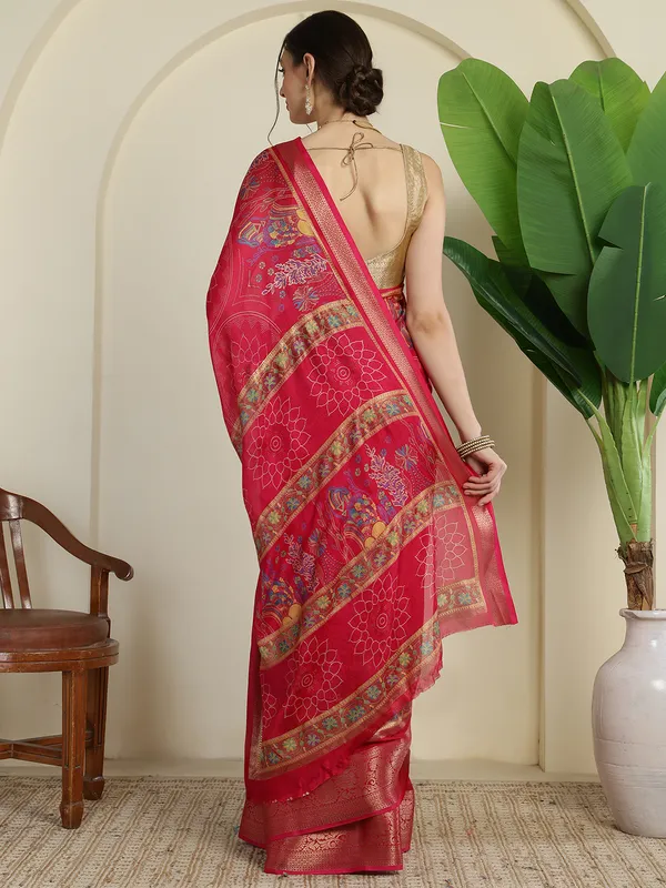 Indian_Shringar_Rani_Pink_Banarasi_Silk_Blend_Saree_with_Woven_Floral_Motifs_&_Rich_Zari_Border