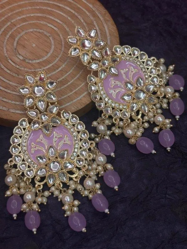 Indian_Shringar_Shahina_Kundan_Earrings_|_Lavender_Meenakari_Statement_Earrings_|_Pastel_Bridal_Jewelry