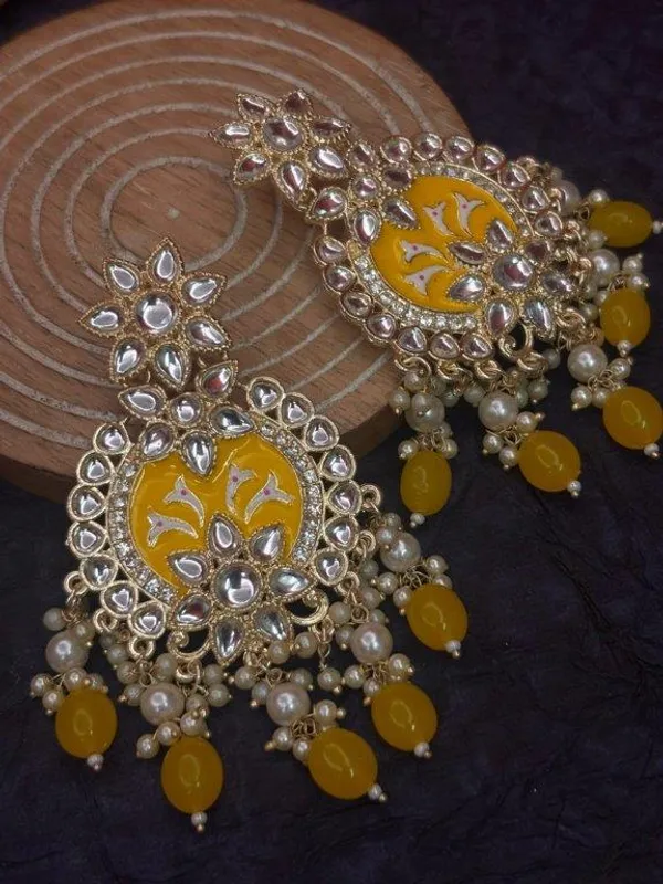 Indian_Shringar_Shahina_Kundan_Earrings_|_Yellow_Meenakari_Statement_Earrings_|_Bridal_Festive_Jewelry