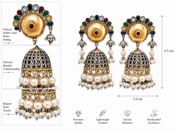Indian_Shringar_Dual_Tone_Jhumka_Earrings_|_Multicolor_Stone_Pearl_Jhumki_|_Ethnic_Statement_Earrings