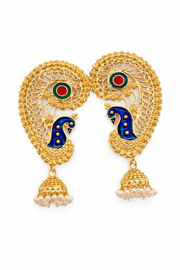 Indian_Shringar_Peacock_Kundan_Ear_Cuff_Earrings_|_Meenakari_Jhumka_Ear_Chain_with_Pearl_Drops_|_Statement_Ethnic_Jewelry