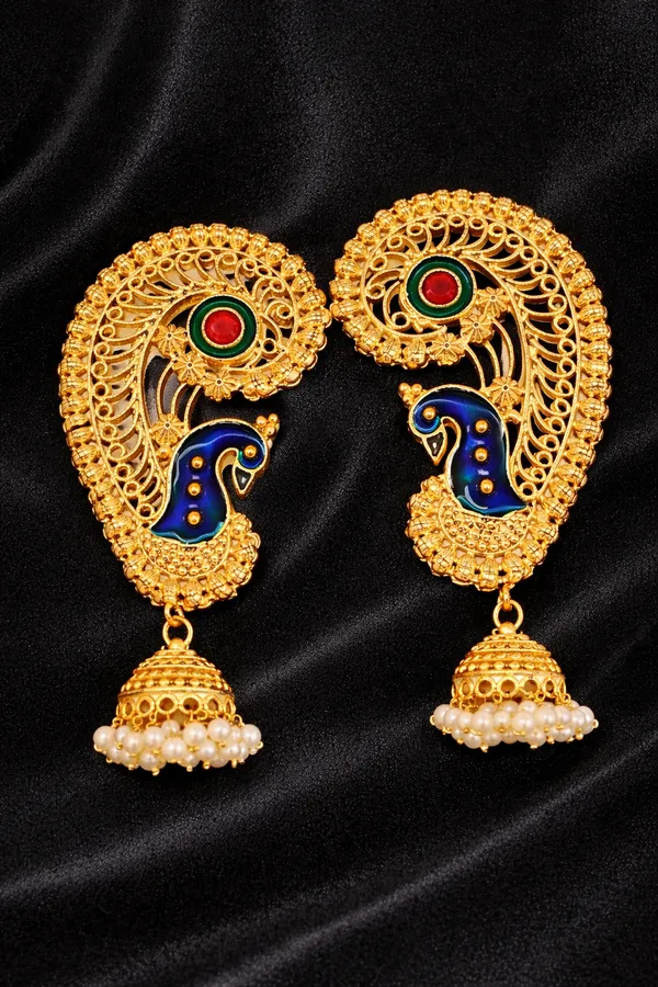 Indian_Shringar_Peacock_Kundan_Ear_Cuff_Earrings_|_Meenakari_Jhumka_Ear_Chain_with_Pearl_Drops_|_Statement_Ethnic_Jewelry