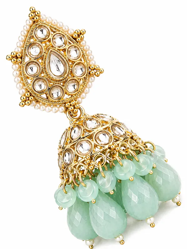 Indian_Shringar_Kundan_Jhumki_Earrings_|_Sea_Green_Bead_Jhalar_Earrings_|_Pastel_Traditional_Jewelry