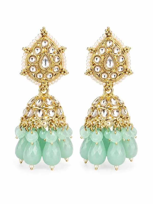 Indian_Shringar_Kundan_Jhumki_Earrings_|_Sea_Green_Bead_Jhalar_Earrings_|_Pastel_Traditional_Jewelry