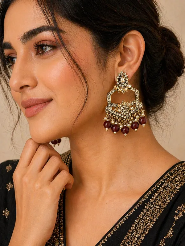 Indian_Shringar_Kundan_Chandbali_Earrings_|_Maroon_Bead_Jhalar_Designer_Hexagon_Earrings_|_Ethnic_Bridal_Statement_Jewelry