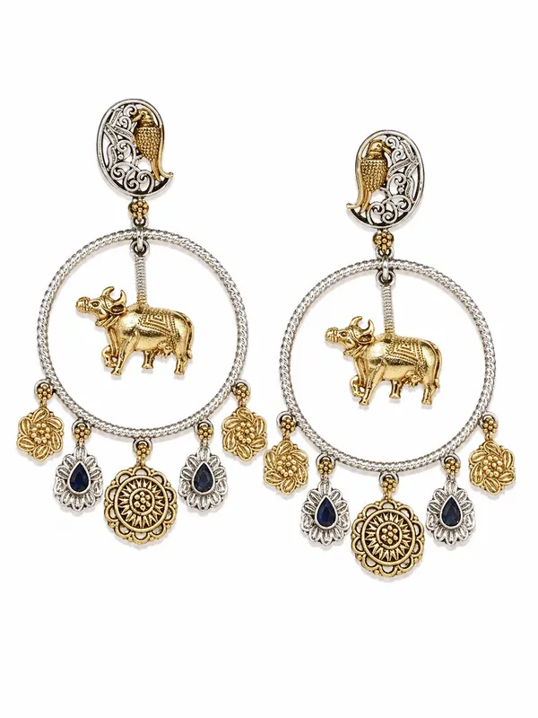 Indian_Shringar_Dual_Tone_Elephant_Hoop_Earrings_|_Blue_Stone_Boho_Earrings_|_Ethnic_Statement_Jewelry