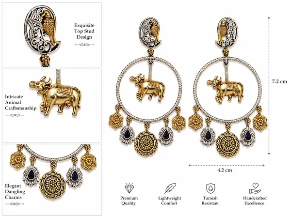 Indian_Shringar_Dual_Tone_Elephant_Hoop_Earrings_|_Blue_Stone_Boho_Earrings_|_Ethnic_Statement_Jewelry