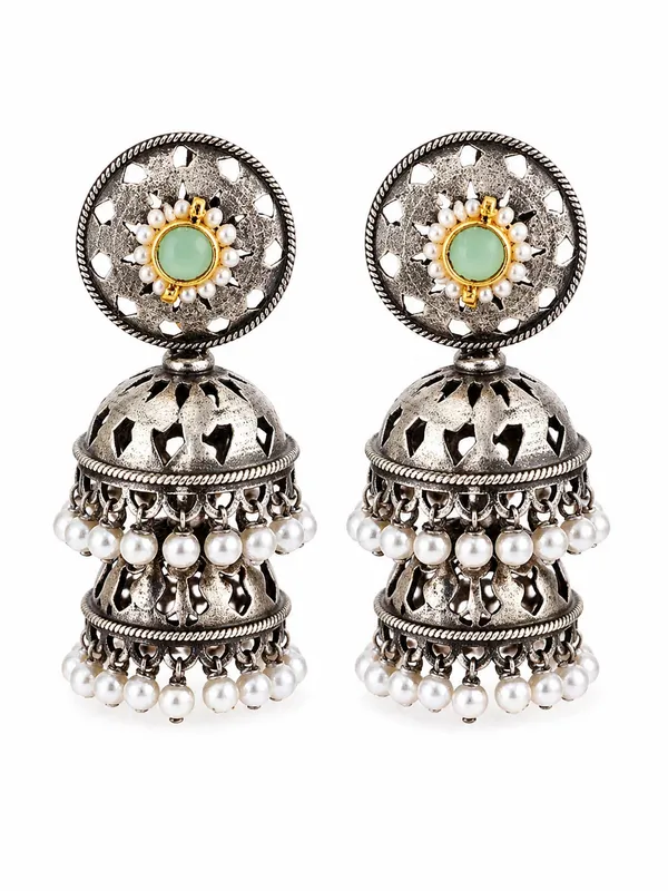 Indian_Shringar_Oxidised_Silver_Jhumka_Earrings_|_Sea_Green_Stone_Pearl_Drop_Jhumki_|_Ethnic_German_Silver_Jewelry