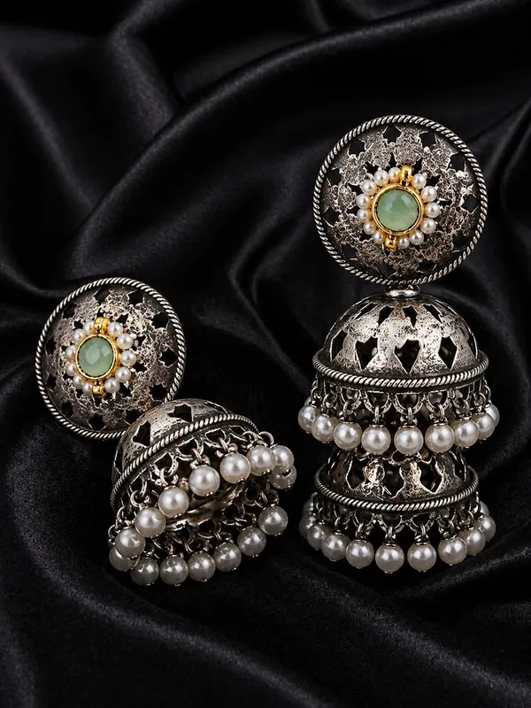 Indian_Shringar_Oxidised_Silver_Jhumka_Earrings_|_Sea_Green_Stone_Pearl_Drop_Jhumki_|_Ethnic_German_Silver_Jewelry
