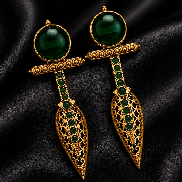Emerald_Green_Stone_Golden_Designer_Earrings_|_Antique_Fusion_Statement_Earrings_for_Party_&_Ethnic_Wear