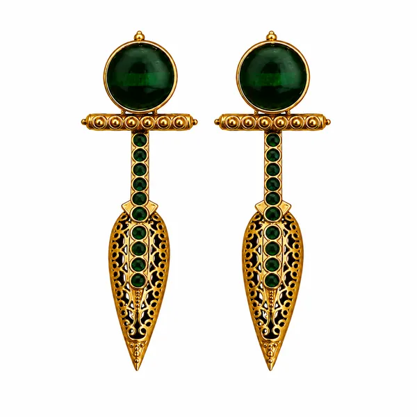 Emerald_Green_Stone_Golden_Designer_Earrings_|_Antique_Fusion_Statement_Earrings_for_Party_&_Ethnic_Wear