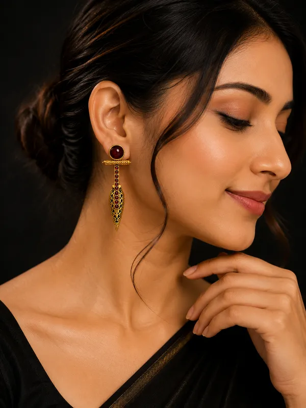 Blood_Red_Stone_Designer_Earrings_|_Antique_Golden_Statement_Earrings_for_Wedding_&_Party_Wear