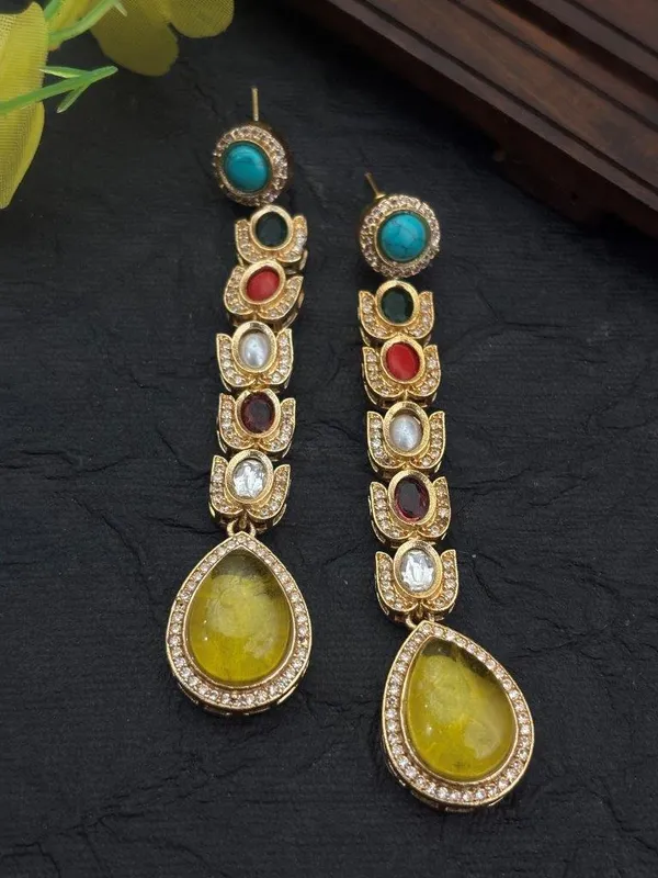 Luxury_Multi-Stone_Long_Drop_Golden_Earrings_|_Designer_Statement_Party_&_Festive_Wear_(Yellow_Teardrop)