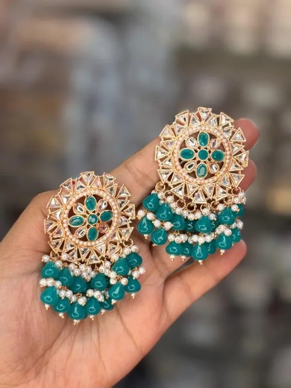 Maharani_Teal_Green_Drop_Kundan_Earrings