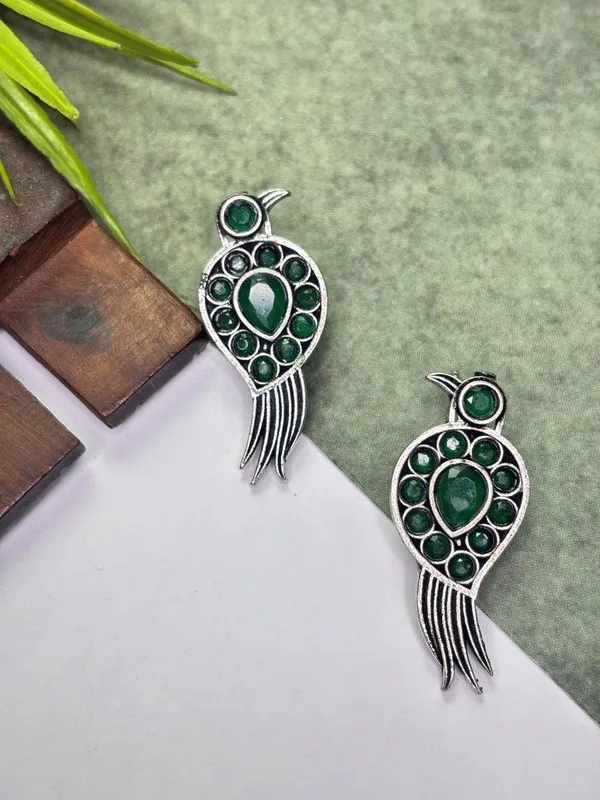 Mayurika_Blush_Green_Bird_Earrings