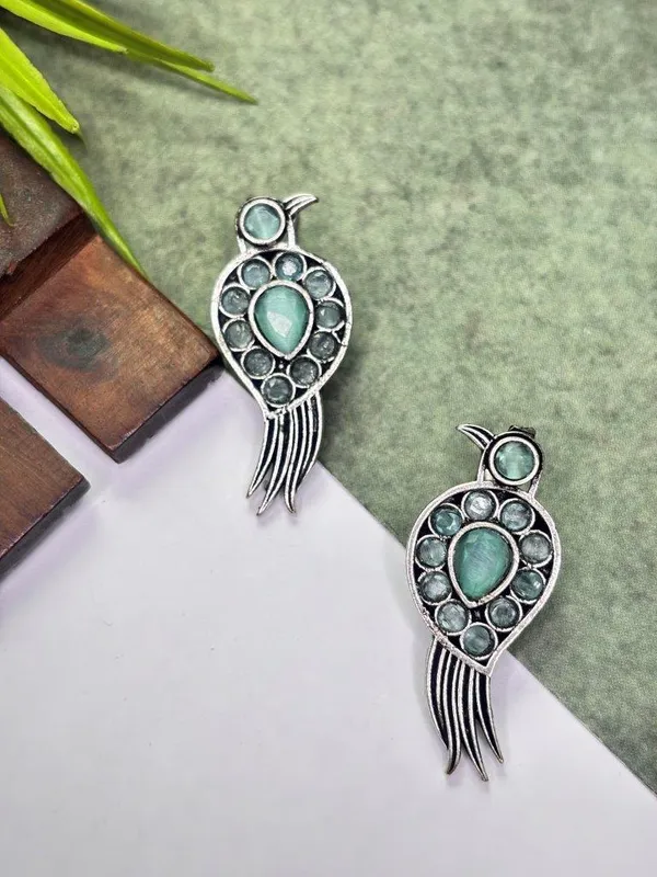 Mayurika_Blush_Sea_Green_Bird_Earrings