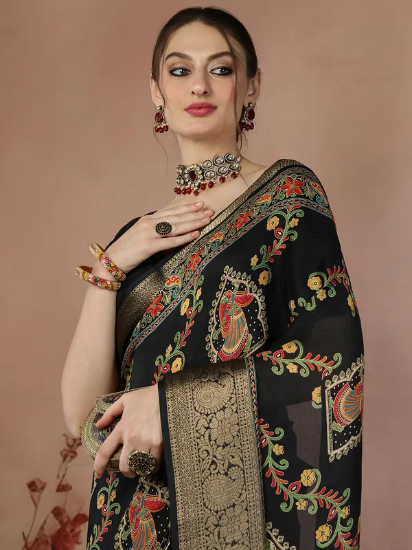 Midnight_Black_Banarasi_Art_Silk_Saree_with_Traditional_Folk_Motif_Print_&_Rich_Zari_Border