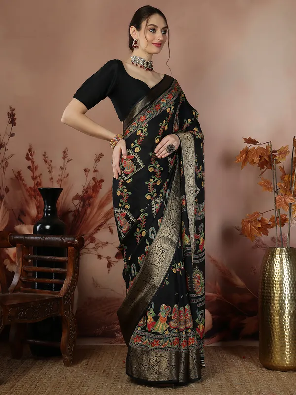 Midnight_Black_Banarasi_Art_Silk_Saree_with_Traditional_Folk_Motif_Print_&_Rich_Zari_Border