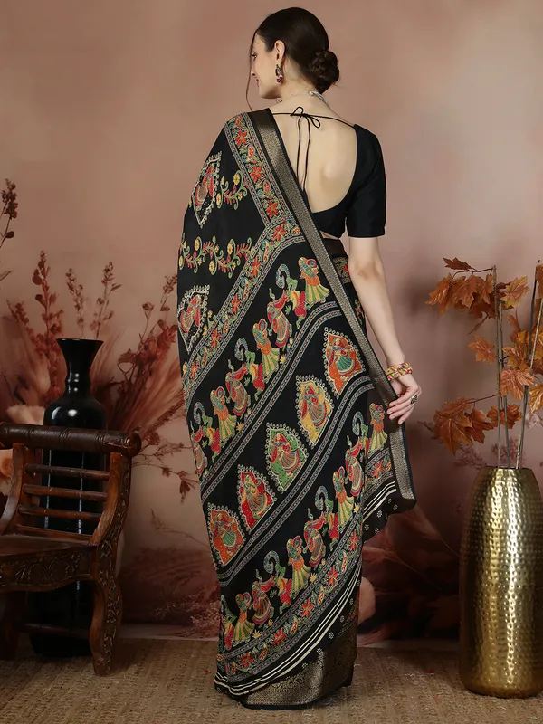 Midnight_Black_Banarasi_Art_Silk_Saree_with_Traditional_Folk_Motif_Print_&_Rich_Zari_Border