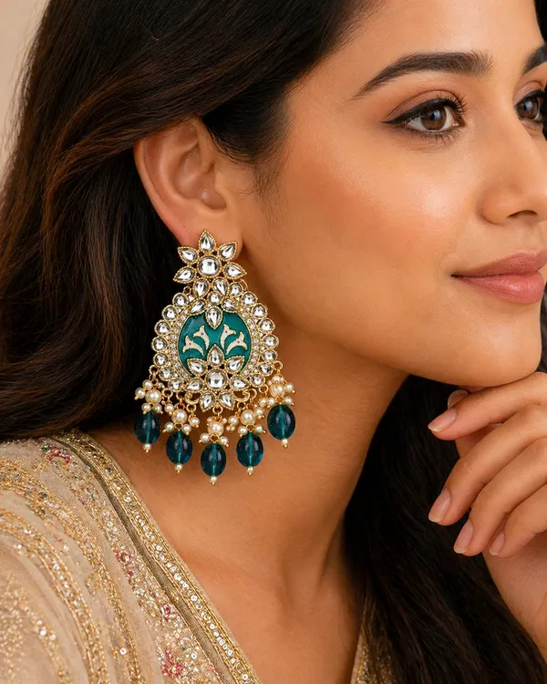 Indian_Shringar_Shahina_Kundan_Earrings_|_Teal_Green_Meenakari_Statement_Earrings_|_Premium_Ethnic_Jewelry