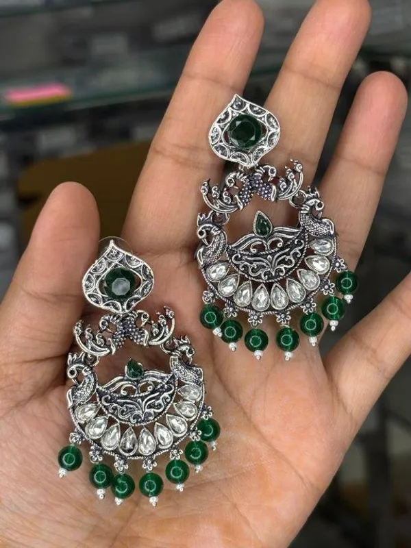Noorika_Green_Oxidized_Earrings