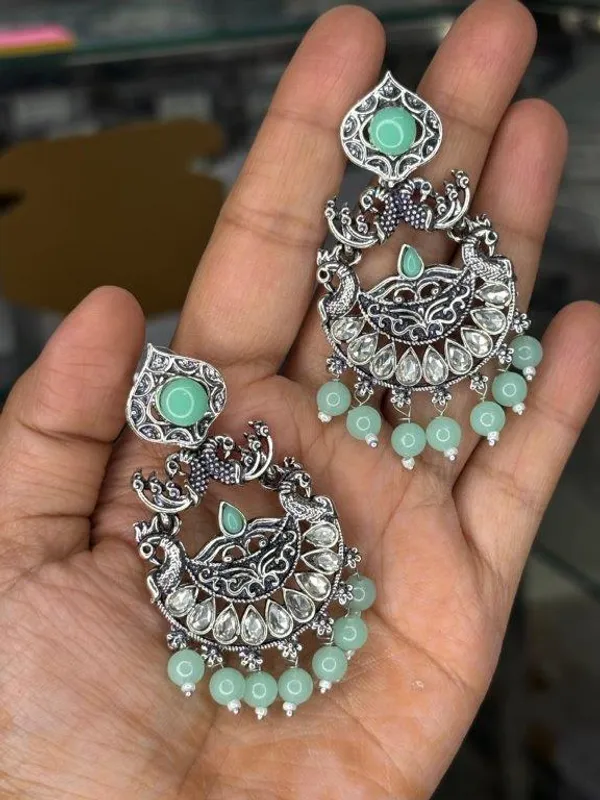 Noorika_Sea_Green_Oxidized_Earrings