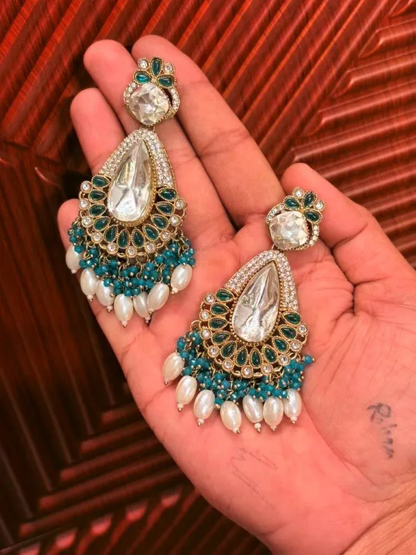 Noorza_Midnight_Pearl_Teal_Blue_Kundan_Earrings