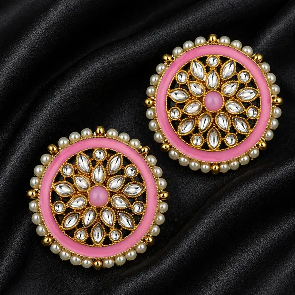 Indian_Shringar_Kundan_Stud_Earrings_|_Pink_Stone_Pearl_Studs_|_Cute_Ethnic_Earrings