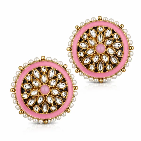 Indian_Shringar_Kundan_Stud_Earrings_|_Pink_Stone_Pearl_Studs_|_Cute_Ethnic_Earrings