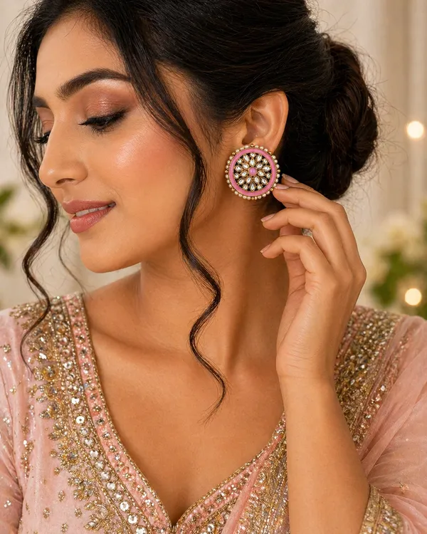 Indian_Shringar_Kundan_Stud_Earrings_|_Pink_Stone_Pearl_Studs_|_Cute_Ethnic_Earrings
