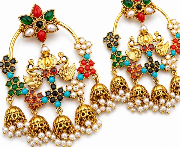 Royal_Multi-Color_Peacock_Chandbali_Earrings_|_Traditional_Bridal_Jhumki_with_Pearl_Drops