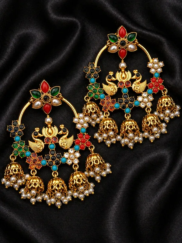 Royal_Multi-Color_Peacock_Chandbali_Earrings_|_Traditional_Bridal_Jhumki_with_Pearl_Drops