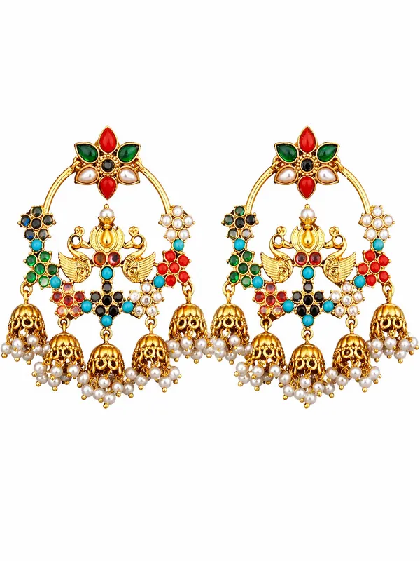 Royal_Multi-Color_Peacock_Chandbali_Earrings_|_Traditional_Bridal_Jhumki_with_Pearl_Drops