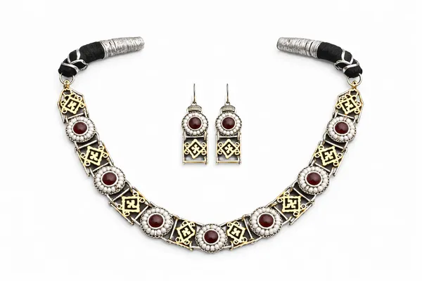 Indian_Shringar_Dual_Tone_Brass_Necklace_Set_|_Monalisa_Stone_Ethnic_Chain_with_Earrings_|_Adjustable_Thread_Jewelry