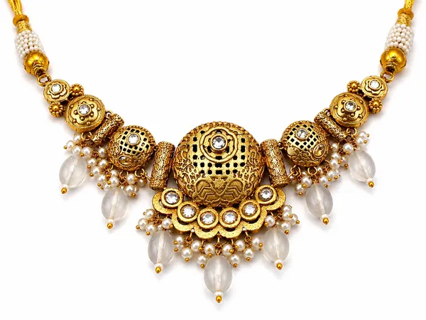 Indian_Shringar_Temple_Style_Golden_Necklace_Set_|_Green_Monalisa_Stone_Ethnic_Jewelry_with_Earrings_|_Adjustable_Thread