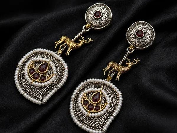 Indian_Shringar_Dual_Tone_Deer_Motif_Earrings_(Ruby_Red)_|_Ethnic_Statement_Earrings_|_Wedding_Special_Jewelry